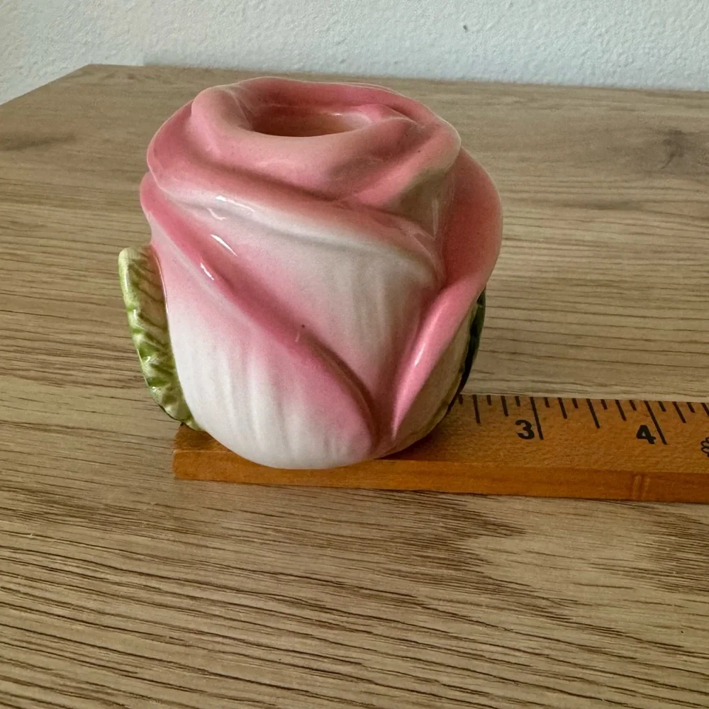 Fitz & Floyd OCI Omnibus Pink Rose‎ Shaped Taper Candle Holders Set of 2 Vintage